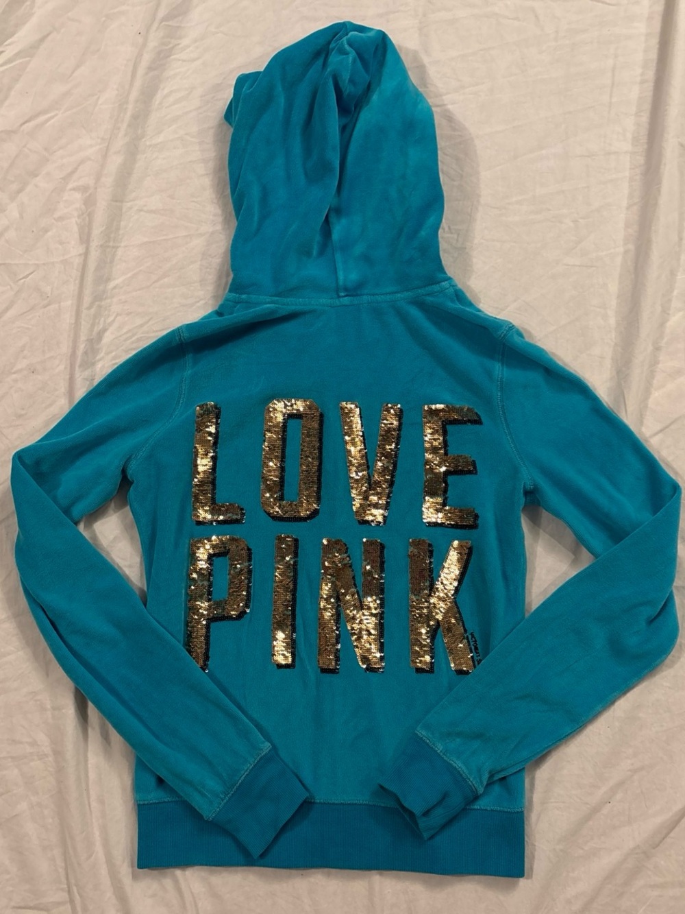 Victoria's Secret PINK Teal velour Zip-Up Hoodie with Gold Accents